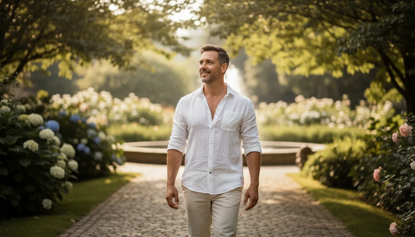 A man on a garden path